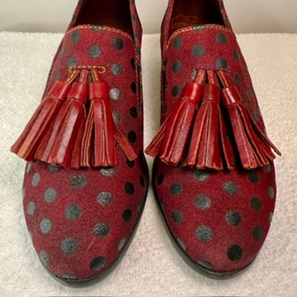 Laura Vita Burgundy Polka Dot Tassel Loafers Women’s 7.5 Suede Shoes - Picture 2 of 14